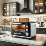 Black Decker toaster oven in a modern kitchen setting Black Decker toaster oven in a modern kitchen setting