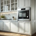 Samsung microwave oven combo built into a modern kitchen setting. Samsung microwave oven combo built into a modern kitchen setting.