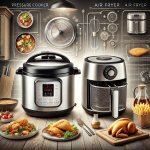 A detailed comparison of a pressure cooker and air fryer showcasing their features, benefits, and versatility in a modern kitchen. A detailed comparison of a pressure cooker and air fryer showcasing their features, benefits, and versatility in a modern kitchen.