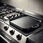 Cast iron griddle on stove top. Cast iron griddle on stove top.