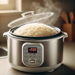 Rice cooker cooking rice, showing the process and timing. Rice cooker cooking rice, showing the process and timing.