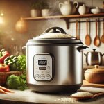 A modern kitchen setup featuring a non-toxic rice cooker prominently displayed on a countertop...jpg A modern kitchen setup featuring a non-toxic rice cooker prominently displayed on a countertop...jpg